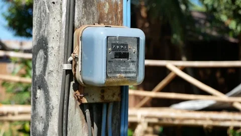 Close Up Footage of Electricty Meter in Rural Villlge, Thailand Stock Footage 254046529