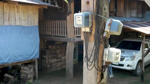 Close Up Footage of Electricty Meter in Rural Villlge, Thailand Stock Footage 254047300