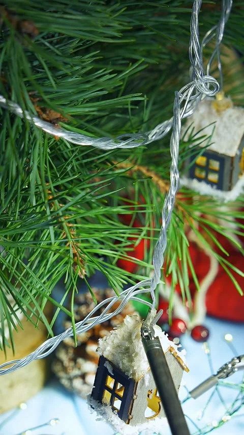 Close up footage of festive christmas tree decorations and pine needles wit.. Stock Footage 337641003
