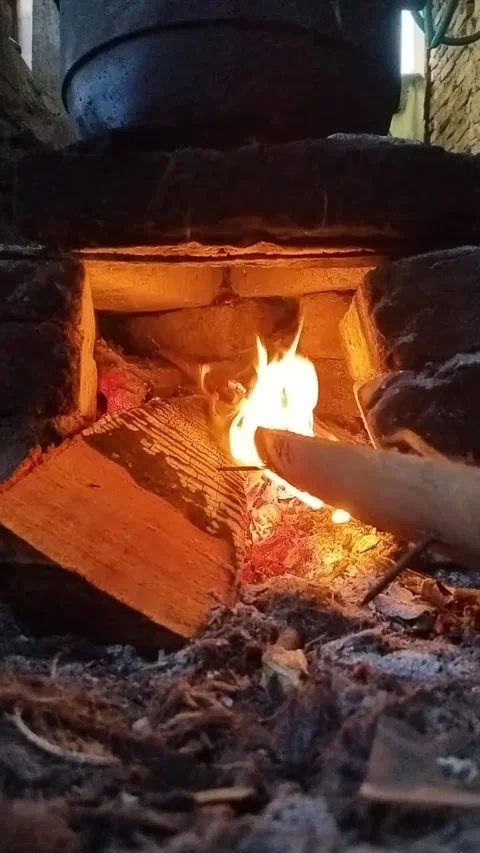 Close-up footage of fire burning in brick fireplace Stock Footage 281529804