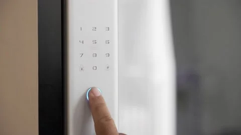 Close Up Footage of Man's hand opens the electronic digital door with a finger s Stock Footage 217657606