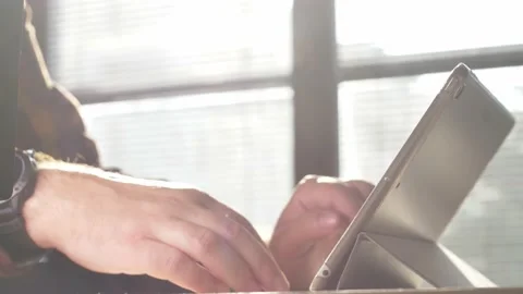 Close up footage of person working on tablet. Stock-Footage 139105307