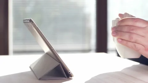 Close up footage of person working on tablet. Stock-Footage 139130937