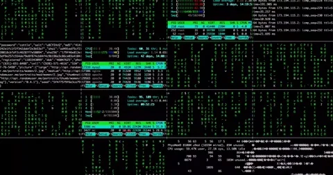 Close-up footage of scrolling code, terminal/console interfaces Stock Footage 317414344