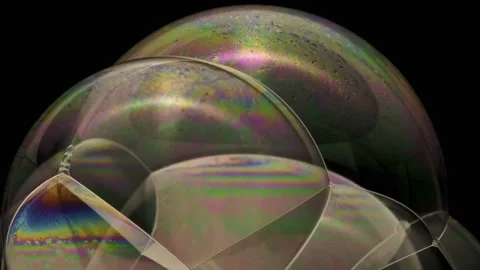 Close-up footage of a soap multiple bubbles surface with colorful texture Stock Footage 139665988