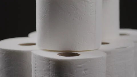 Close Footage of a Stack of Toilet Paper Rolls Stock Footage 208790084