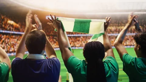 Close up of football supporters clapping in packed stadium during match day Stock Footage 337557666