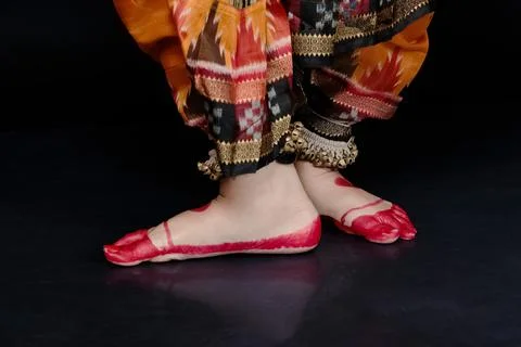 Close up of footsteps of indian classical dancer Stock Photos