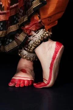 Close up of footsteps of indian classical dancer Stock Photos
