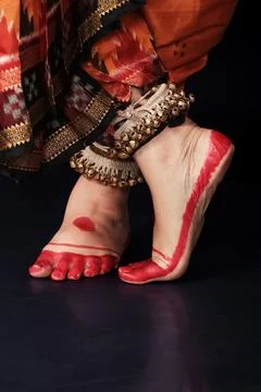 Close up of footsteps of indian classical dancer 库存照片