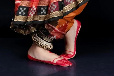 Close up of footsteps of indian classical dancer Stock Photos