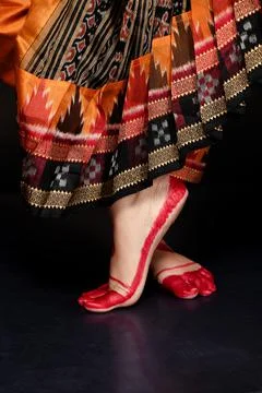 Close up of footsteps of indian classical dancer Stock Photos