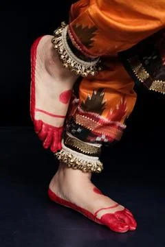 Close up of footsteps of indian classical dancer 库存照片