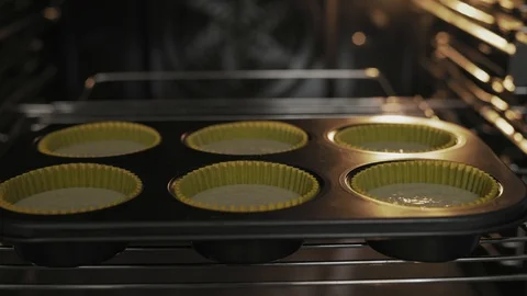 Close-Up, Form with Dough Stops in the Oven Stock Footage 106595799