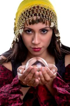 Close up of Fortune Teller with Crystal Ball Stock Photos