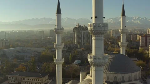 Close-up of the four minarets of the Central Mosque of Bishkek Stock-Footage 259968796