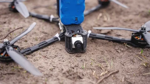 Close up FPV drone components showing camera and frame Stock Footage 334695983