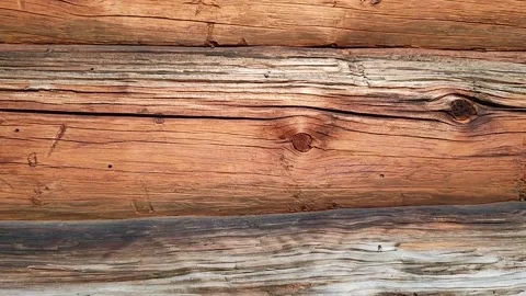 Close-up of fragment of facade of old log house, featuring natural wood textures Stockbeeldmateriaal 318191136