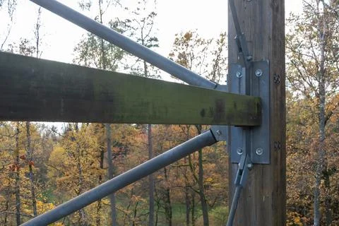 Close-up of a fragment of the supporting structure with bolted connections. Fotos Stock