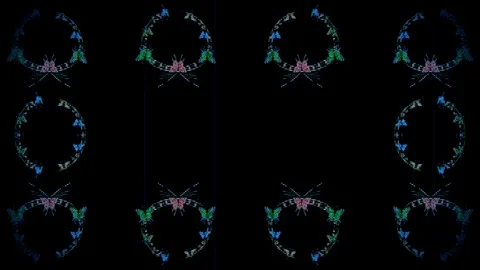 Close up frame of a blue pattern of flowers and butterflies Video stock 267449633