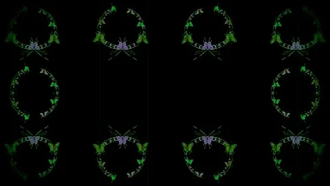 Close up frame of a green pattern of flowers and butterflies Video stock 267449650
