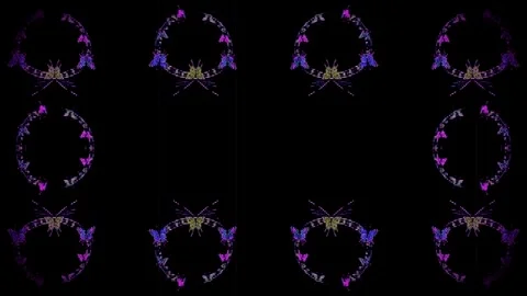 Close up frame of a purple pattern of flowers and butterflies Stock Footage 267449647