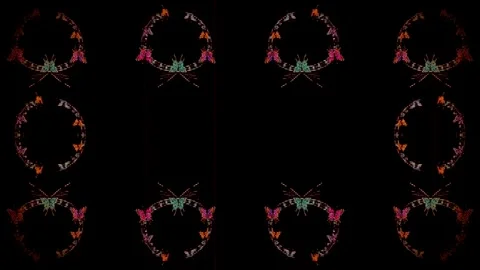 Close up frame of a red pattern of flowers and butterflies Stock Footage 267449697