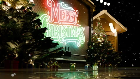 Close Up Framing of Christmas Neon Cursive Lettering, 4K Stockbeeldmateriaal 347363175