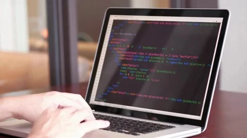 Close up of freelancer's hands typing code on laptop Web application Stock-Footage 334586203