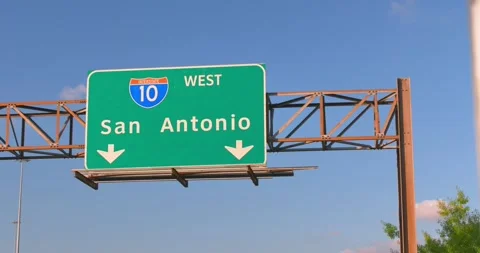 Close-Up of Freeway Sign – I-10 West San Antonio in Houston’s Urban Core Stock Footage 333274981