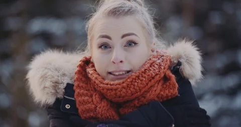 Close up of Freezing Woman Outside Stock Footage 123736716