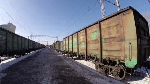 Close-up of freight trains at the station Stock Footage 143294821