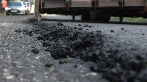 Close-Up of Fresh Asphalt During Road Paving Video stock 344330448
