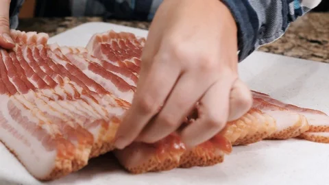 Close up of fresh bacon slices Stockbeeldmateriaal 102606039