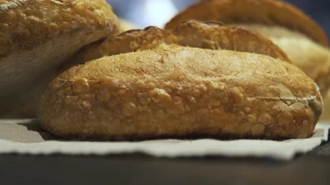Close-up of fresh baked bread Stock Footage 247016411