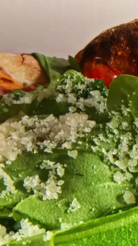 Close-up of a fresh caesar salad with croutons Stock Footage 336297371