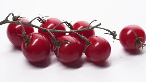 Close-up of Fresh Cherry Tomatoes on a White Background Stock Footage 337516497