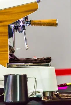 Close up fresh coffee maker. Stock Photos