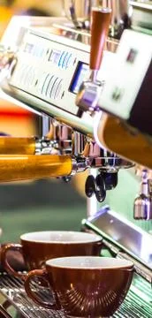Close up fresh coffee maker. Stock Photos