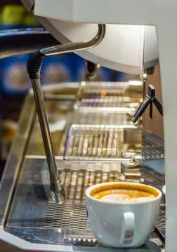 Close up fresh coffee maker. Stock Photos