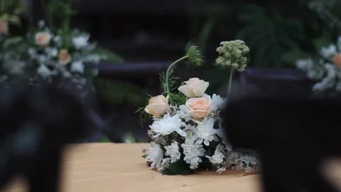 Close-up of Fresh Flower Arrangement for Elegant Wedding Decoration Stock Footage 341004992