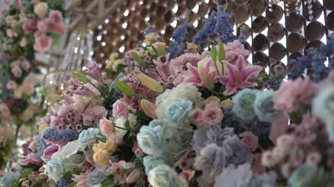 Close-up of Fresh Flower Arrangement for Elegant Wedding Decoration Stock Footage 341006748
