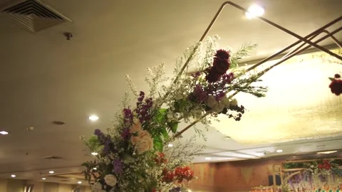 Close-up of Fresh Flower Arrangement for Elegant Wedding Decoration Stock Footage 341010338
