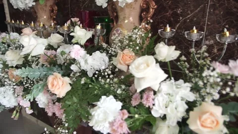Close-up of Fresh Flower Arrangement for Elegant Wedding Decoration Stock Footage 341010487