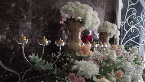 Close-up of Fresh Flower Arrangement for Elegant Wedding Decoration Stock Footage 341010517
