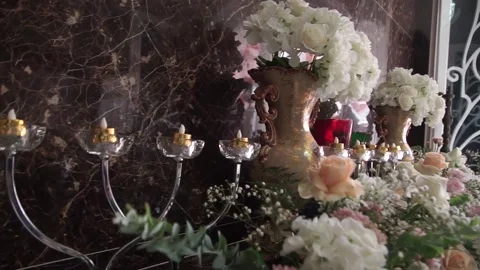 Close-up of Fresh Flower Arrangement for Elegant Wedding Decoration Stock Footage 341010538