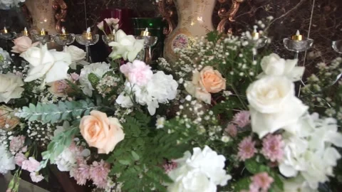 Close-up of Fresh Flower Arrangement for Elegant Wedding Decoration Stock Footage 341010540