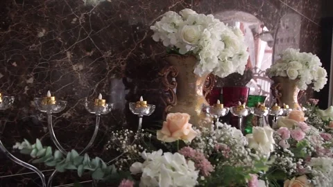 Close-up of Fresh Flower Arrangement for Elegant Wedding Decoration Stock Footage 341010570