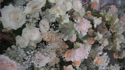 Close-up of Fresh Flower Arrangement for Elegant Wedding Decoration Stock Footage 341010601