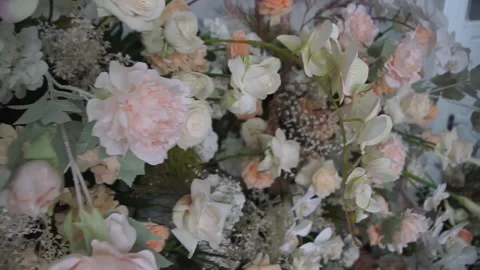 Close-up of Fresh Flower Arrangement for Elegant Wedding Decoration Stock Footage 341010667